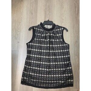 PerSeption Concept Women’s Black Lace Sleeveless Mock Neck‎ Blouse Top Size L